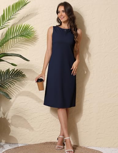 Women Business Sheath Midi Dress - color: Navy Blue, size: Small