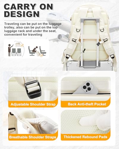 Vacuum Backpack Travel with Pump 18x14x8 Personal Item Bag for Women Men - color: Beige