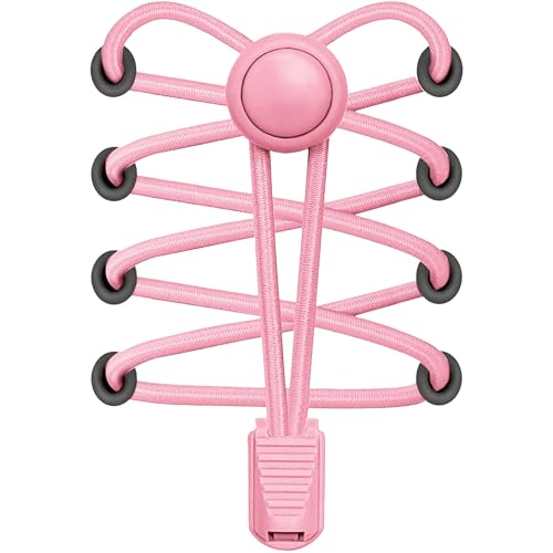 Bread Tie-Free Round Shoelaces with Clips – Cut to Size Elastic No Tie Laces for Sneakers & Running Shoes (One Size) - color: Modern Pink