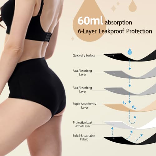 Incontinence Underwear for Women Leak Proof & Washable 3-Pack L - color: Black, size: Large