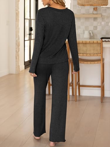 ANRABESS Womens Lounge Set 2 Piece Pajama Sets Ribbed Knit Matching Set - color: Black, size: Small