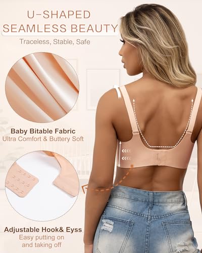 As Fairy Scalloped Nursing Bra Wireless Jelly Support Maternity Bra - color: Nude, size: Medium