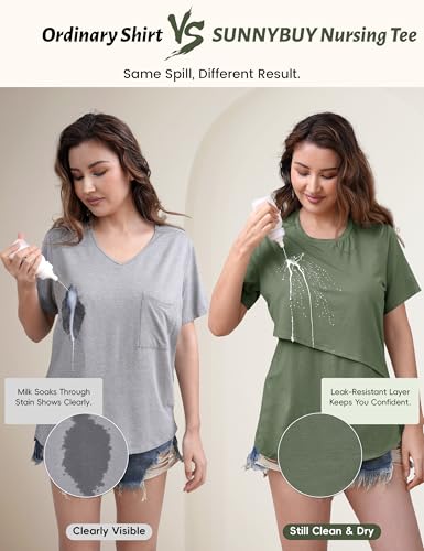SUNNYBUY Women's Nursing Tops 3 Pack, Breastfeeding Shirts Maternity Tee - color: Navy/Sage Green/Taupe, size: Medium