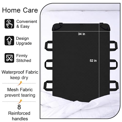 SPRING SEAON Positioning Bed Pad with 8 Handles and 4 Soft Handle Pads - color: Black