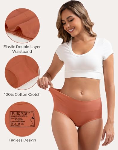 INNERSY Women's Cotton Underwear High Waist Ladies Briefs Full Coverage Panties 4-Pack - color: Maillard, size: Small