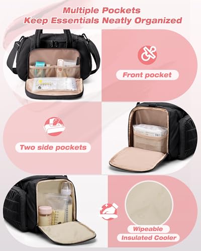Marscamd Quilted Breast Pump Bag Compatible with Spectra S1 and S2 - color: Black