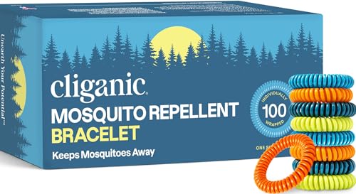 Cliganic Mosquito Repellent Bracelets for Kids & Adults, Natural, 100 Pack - size: Pack of 100