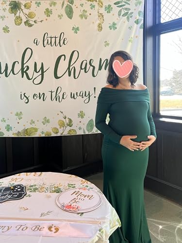 Glampunch Off Shoulder Maternity Dress for Photoshoot,Ruched Maternity Gown - color: Hunterbr, size: Large
