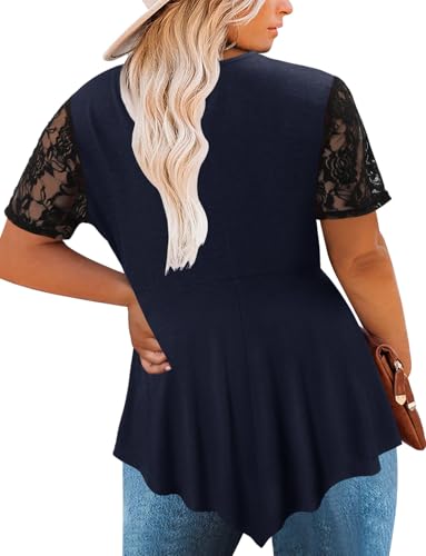 Magritta Women's Short Sleeve Crew Neck Plus Size Tunic Tops - color: Deepblue, size: 4X