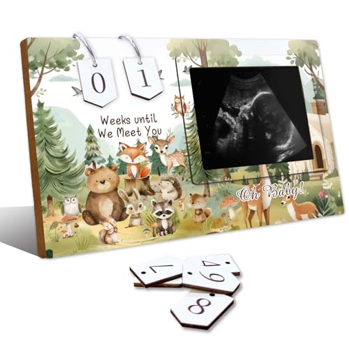 Woodland Baby Shower Decorations,Woodland Baby Nursery Stuff,Ultrasound Photo Frame with Baby's Countdown Weeks,Expecting Parents to be Pregnancy Gift,Baby's Announcement First Time Mom to Be - size: woodland