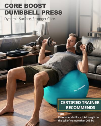 Trideer Yoga Ball for Exercise, Pregnancy, Physical Therapy, Pump Included - color: Turkis, size: L(23-26ines/58-65cm)
