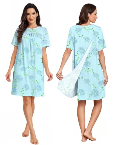 Hospital Gowns for Women Open Back with Snaps - color: Blue Flower, size: XX-Large