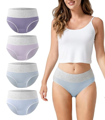 DAVID ARCHY Women's Bamboo Rayon Briefs, High-Waisted Underwear, 4/6 Pack - color: A-blue Gray + Sky Blue + Light Purple + Purple Gray, size: XX-Large