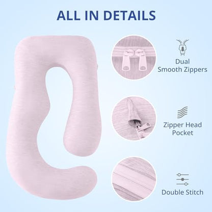 Sasttie Cooling Pregnancy Pillow Cover for 57-inch Maternity Pillow, Pink - color: Pink