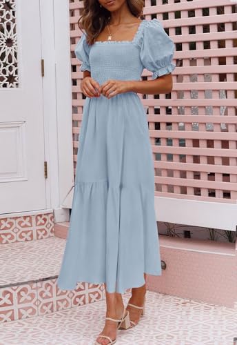ZESICA Womens 2026 Summer Boho Floral Ruffle Maxi Dress - color: Lightblue, size: Small