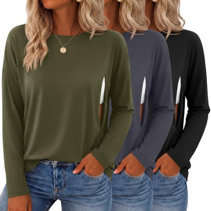 3 Pack Nursing Breastfeeding Tops - color: Army Green, Cement Gray, Black, size: Large