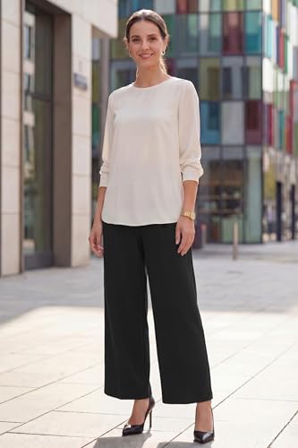 OUGES Women's Wide Leg Summer Business Casual Maternity Pants with Pockets - color: Black, size: Medium