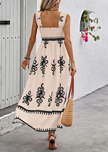 PRETTYGARDEN Women's Sleveless Boho Maxi Dress - color: Floral Apricot Black, size: Medium