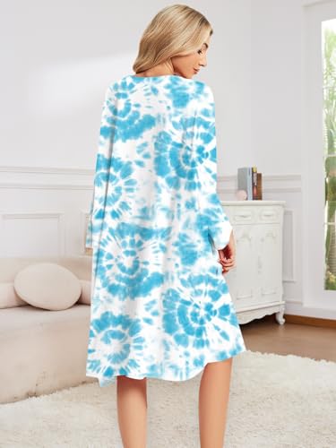 CRIPOM Plus Size Moo Moos for Women Oversized Sleep Shirts with Pockets - color: Blue Tie Dye