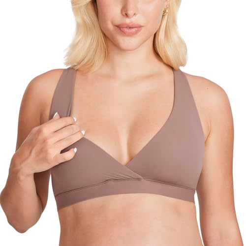 MOMANDA Crossover Nursing Bras for Breastfeeding - color: Brown Purple, size: Small