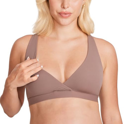 MOMANDA Crossover Nursing Bras for Breastfeeding - color: Brown Purple, size: Large