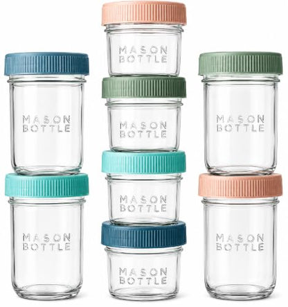 Mason Bottle Glass Breastmilk Storage Jar Set with Lids, 8-Pack, 4oz & 8oz - size: Mixed Jar Set (8 pack)