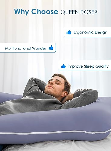 QUEEN ROSE Cooling Pregnancy Pillow, U Shaped Maternity Body Pillow, Blue - color: Blue
