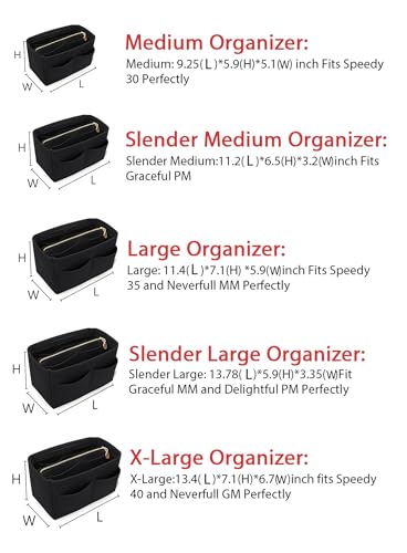 LEXSION Felt Purse Organizer Insert, Tote Bag Shaper Dividers with 5 Sizes - color: Black, size: Medium