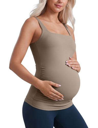 CRZ YOGA Maternity Square Neck Tank Tops - color: Nomad Grey, size: X-Large
