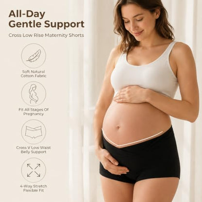 Women's Maternity Underwear Cotton Under the Bump Boyshorts Panties 4-Pack (Black)