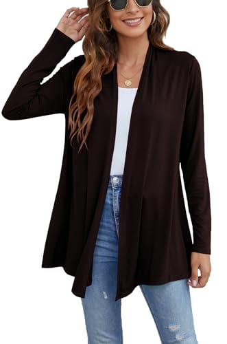 Ladlop Women's Lightweight Open Front Cardigans Long Sleeve Casual Soft Drape Fall Cardigan - color: Brown, size: Small