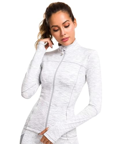 Queenie Ke Womens Running Jackets with Zipper Pockets - color: White Space Dye, size: Large