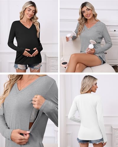 Huukeay 3 Pack Maternity Nursing Tops Breastfeeding Shirts - color: Black, Gray, White, size: Medium