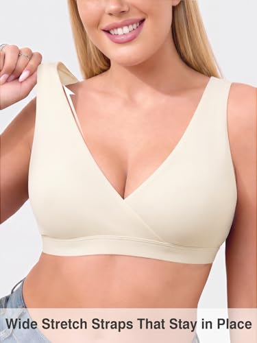Nursing Bra for Breastfeeding Wireless V Neck Sleep Bra - color: White, size: XX-Large