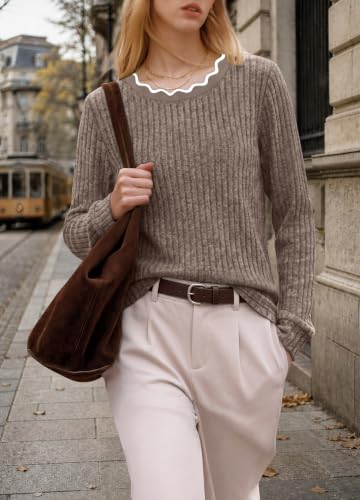 WIHOLL Womens Long Sleeve Shirts Lightweight Tunic Fall Top Sweaters 2026 - color: 01-khaki, size: Medium
