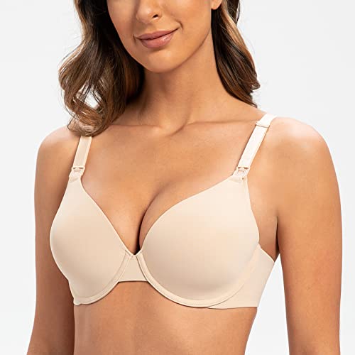 MELENECA Women's Plus Size Nursing Bra Underwire Padded Full Coverage - color: Pale Nude-convert, size: 34F