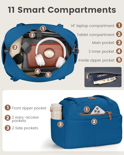 Pritent Puffer Travel Duffle Bag Waterproof Carry On Duffel Weekender Bag - color: Blue