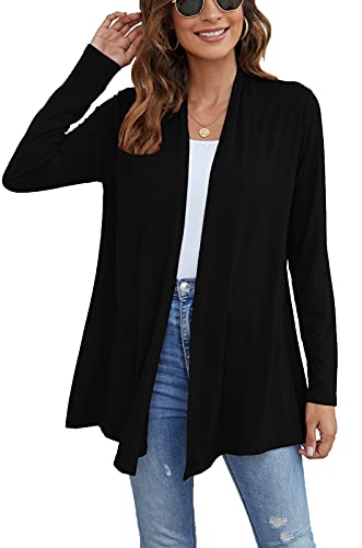 Ladlop Women's Lightweight Open Front Cardigans Long Sleeve Casual Soft Drape Fall Cardigan - color: Black, size: Small