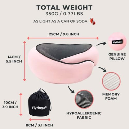 FlyHugz® Neck Travel Pillow Memory Foam Neck Pillow, Pink - color: Pink