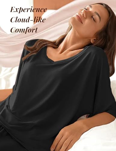 Ekouaer Lounge Sets for Women Comfy Pajamas Set 2 Piece Outfits - color: Black, size: Medium