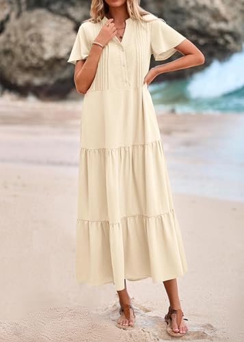 KIRUNDO Summer Maxi Dresses for Women with Pockets 2026 - color: Apricot, size: Large