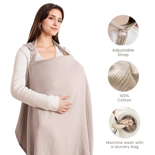 Konssy Muslin Nursing Cover Up for Breastfeeding with Rigid Hoop - color: Taupe