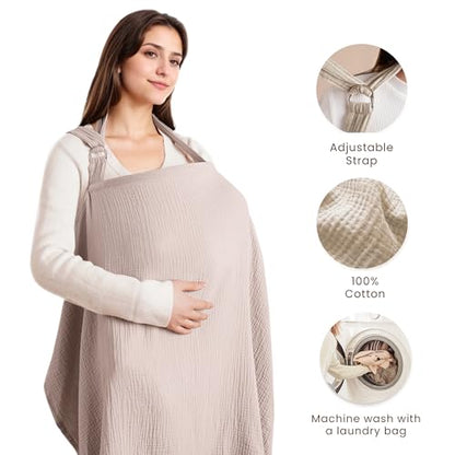 Konssy Muslin Nursing Cover Up for Breastfeeding with Rigid Hoop - color: Taupe