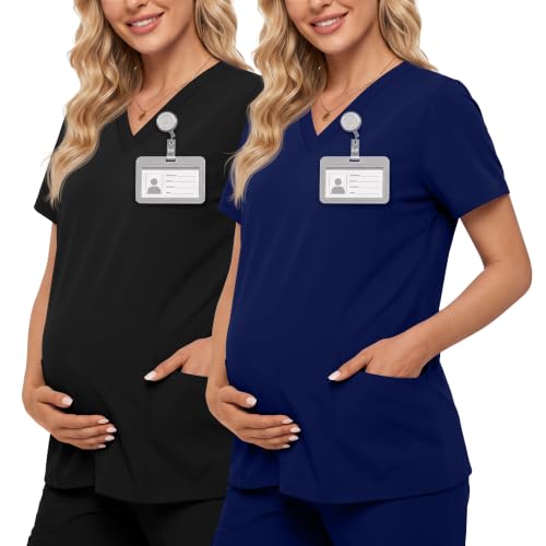Neer 2 Pack Maternity Scrub Tops for Women - color: Navy Blue, Black, size: X-Large