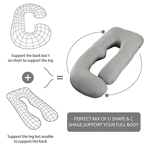 BATTOP Pregnancy Pillows for Sleeping- U Shaped Full Body Maternity Pillow, Pregnancy Pillow for Side Sleepers with Removable Cooling Cover, Supports Back, Hips, Belly & Legs (Cooling Grey) - color: Cooling Grey