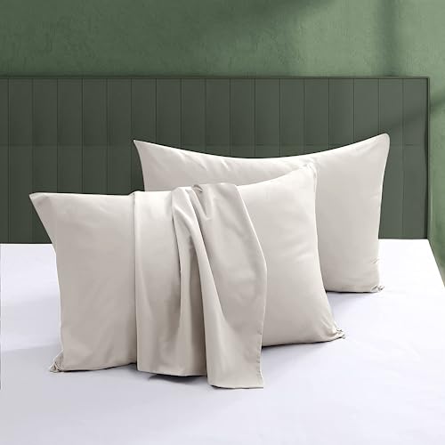 100% Egyptian Cotton Pillow Protectors Set of 2 Standard Size - color: Light Beige, size: Standard 2Pack
