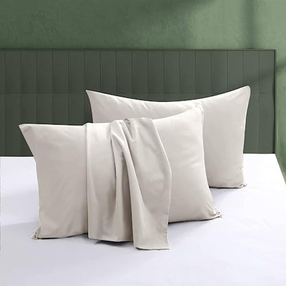 100% Egyptian Cotton Pillow Protectors Set of 2 Standard Size - color: Light Beige, size: Standard 2Pack