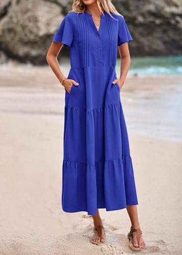 KIRUNDO Summer Maxi Dresses for Women with Pockets 2026 - color: Royal Blue, size: Large