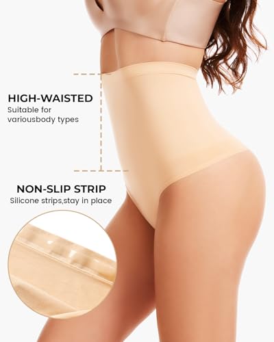 Seamless High Waisted Tummy Control Shapewear Thong - color: Nude, size: XX-Large
