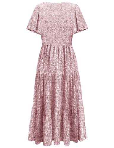 CzzzyL Womens Nursing Dress Summer Floral Print Smocked Maxi with Pockets - color: Leopardpink, size: Medium